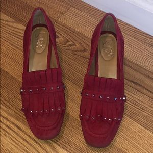 Franco Sarto red suede pumps with silver studs
